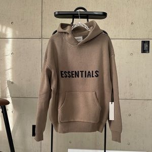 FEAR OF GOD ESSENTIALS taupe knit pullover hoodie